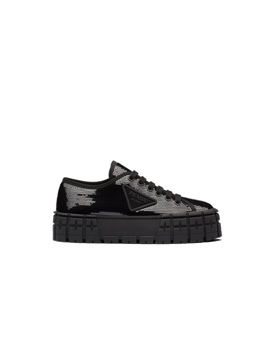 Prada Double Wheel Sequin Sneakers Fekete | ARVEZS346