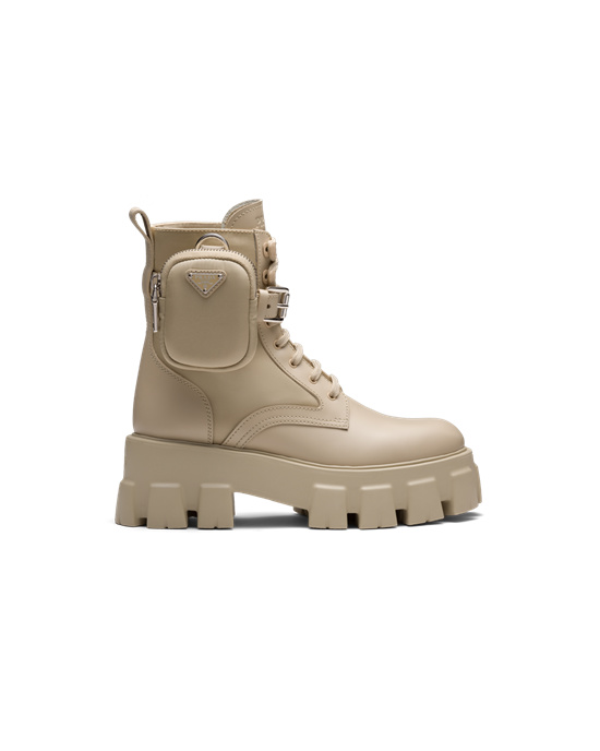 Prada Monolith Bőr And Nylon Fabric Boots Bézs | CLIAWV495