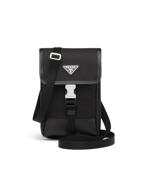 Prada Re-nylon And Saffiano Bőr Smartphone Case Fekete | XBVPOJ816