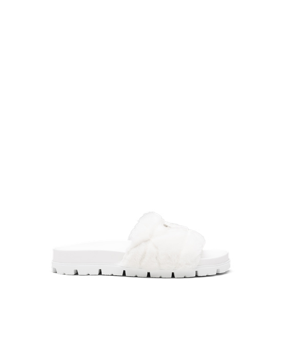 Prada Shearling Slides Fehér | TCBXLZ452