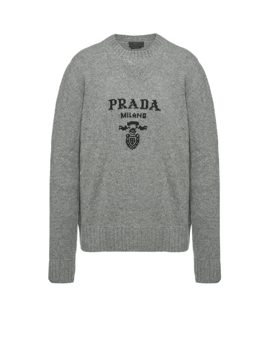 Prada Wool And Cashmere Crew-neck Pulóver Szürke | TQMKCW752